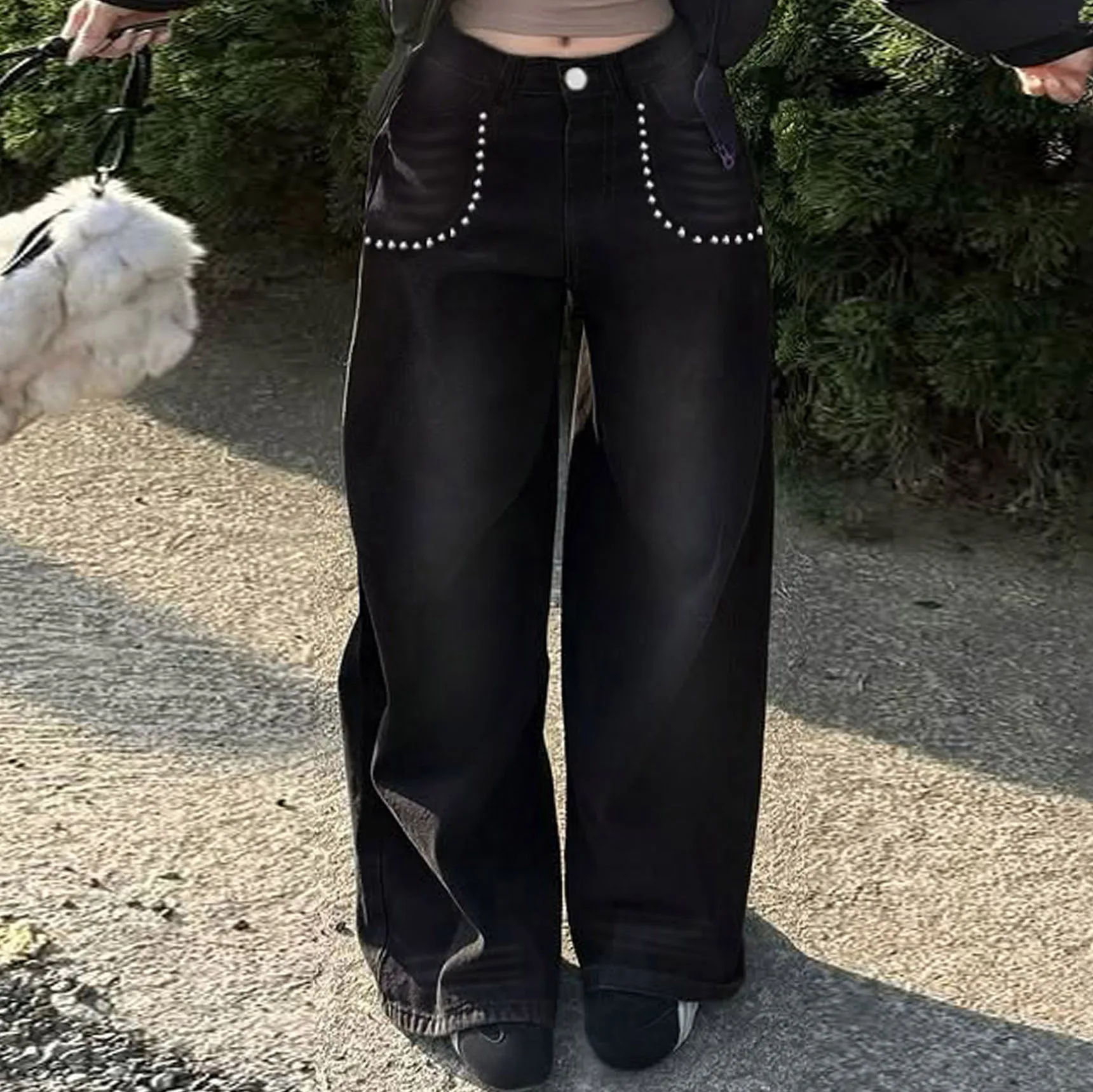 Black Rivet Bell Bottom Jeans Women's Summer New Large Size Fat MM Loose Slim Straight Drapey Wide Leg Long Pants