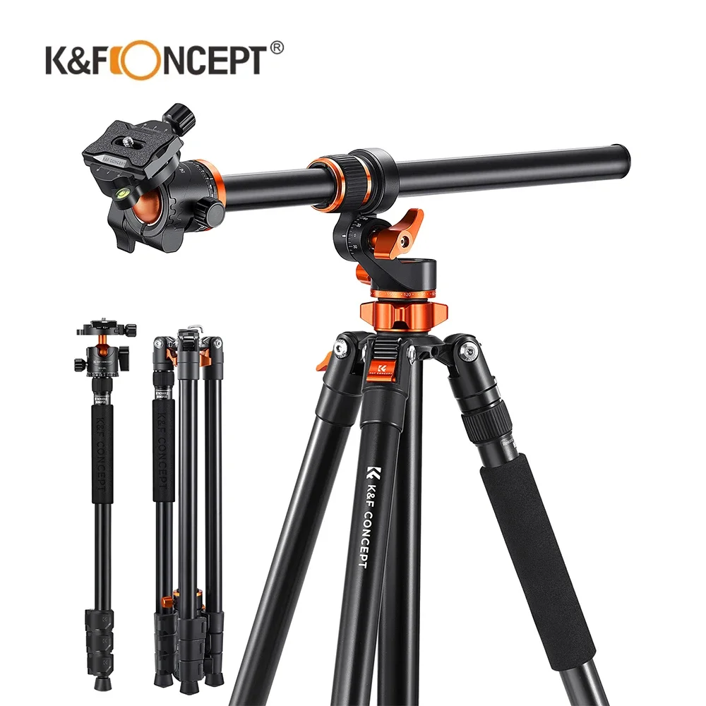 K&F Concept Camera Tripod,Horizontal Overhead Shooting, Metal Ball Head 10kg Load Capacity,Detachable Monopod, 90 