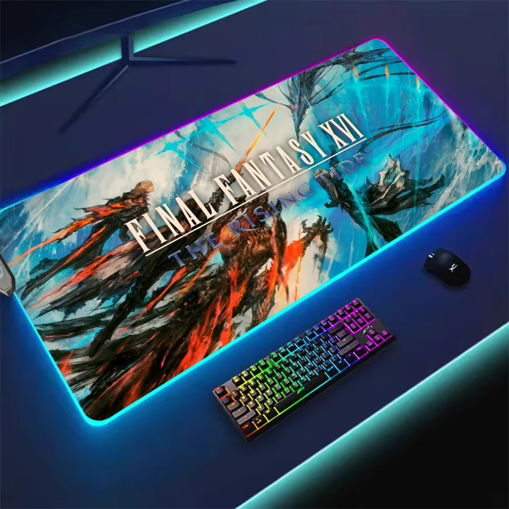 Game F-Final Fantasy Xvi The R-Rising Tide For Rgb Mouse Pad Xxl Steelseries Laptop Mat Gaming Mousepad Backlit Keyboard