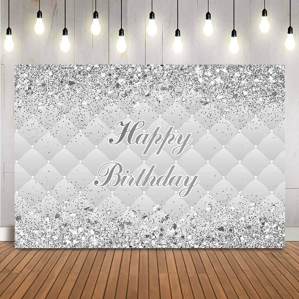 Sliver Glitter Birthday Backdrop Diamonds Adult Birthday Theme Party Background Headboard Birthday Photo Booth Background Props