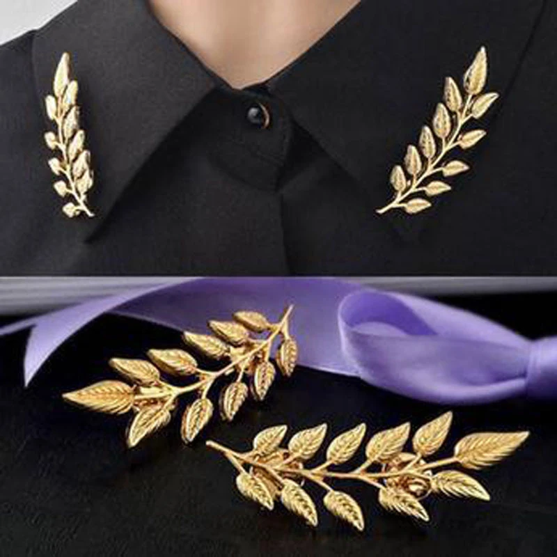 1Pair Trendy Suit Shirt Collar Pin Leaf Alloy Brooches Sweater Collar Button For Men Women Daily Fashion Clothing Accessories