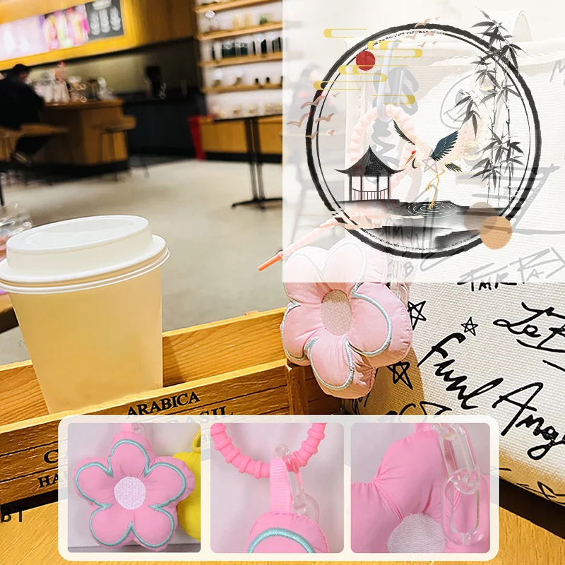 Fashion Stuffed Keychain Pendant Bag Charm Flower Handbag Ornament Cute Lanyard Car Key Chain Headset Case Decoration Gift