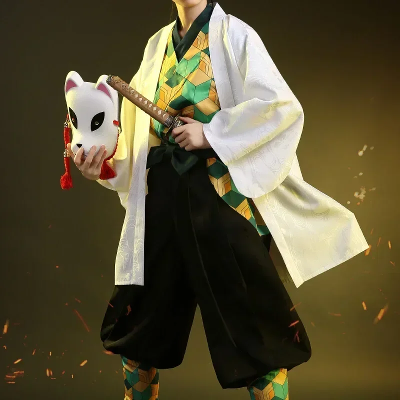 2026 새로운 애니메이션 사비토 코스프레 의상 기모노 화이트 망토 맨 코트 라이닝 바지 가발 할로윈 의상 썸네일 2
