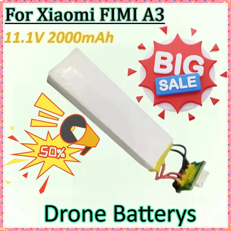 

New 11.1V 2000mAh Drone Batterys for Xiaomi FIMI A3 Lipo 3S Replacement DIY Drone Assembling Rechargeable Lithium Battery Cells