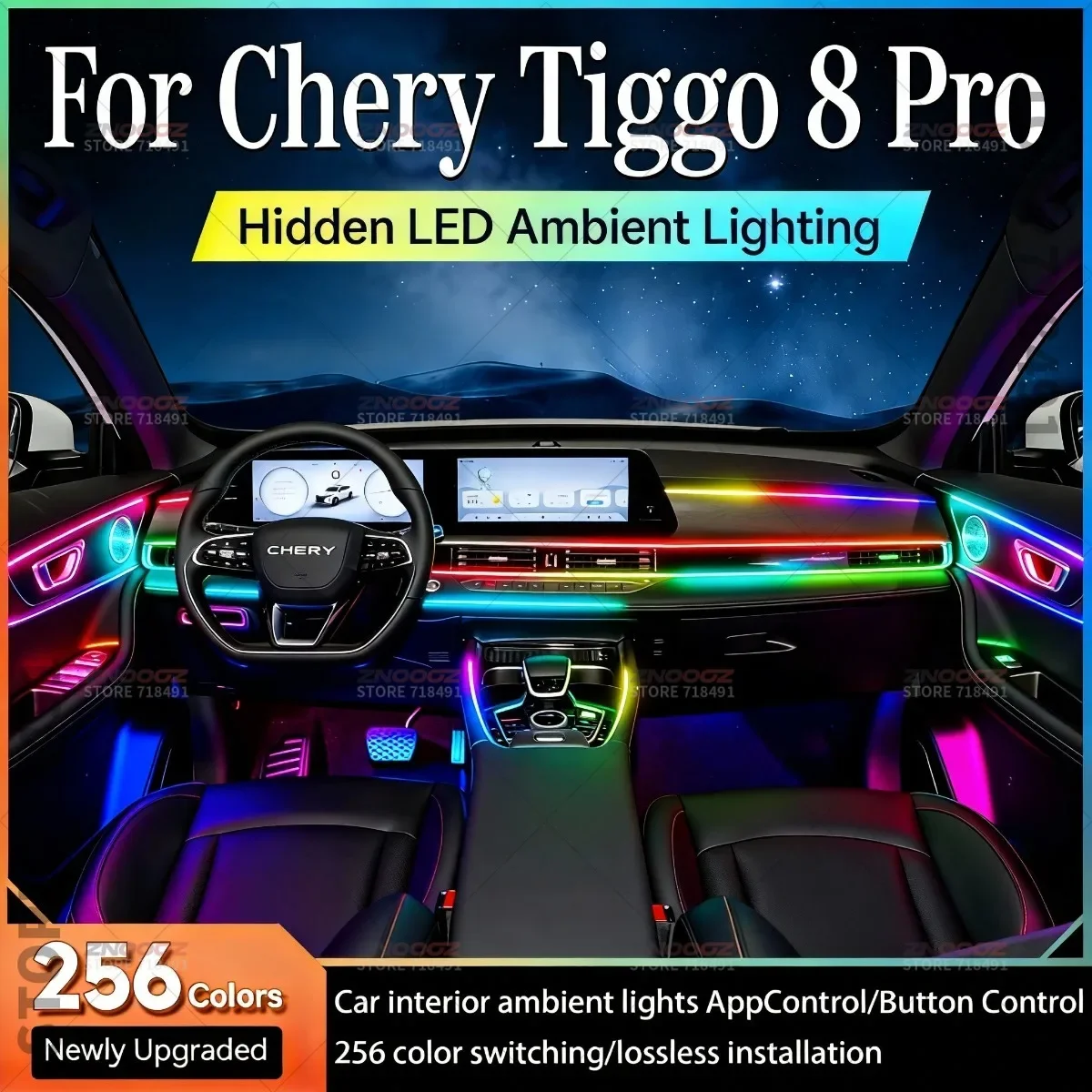 22in1 RGB Car Interior Acrylic Car Ambient Lights Hidden Acrylic Strip Decoration Atmosphere Accessories For Chery Tiggo 8 Pro