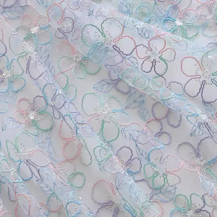 

1yard High quality lace fabrics Butterfly flower bead tube embroidery tissu Dress skirt clothing accessories fabric for material