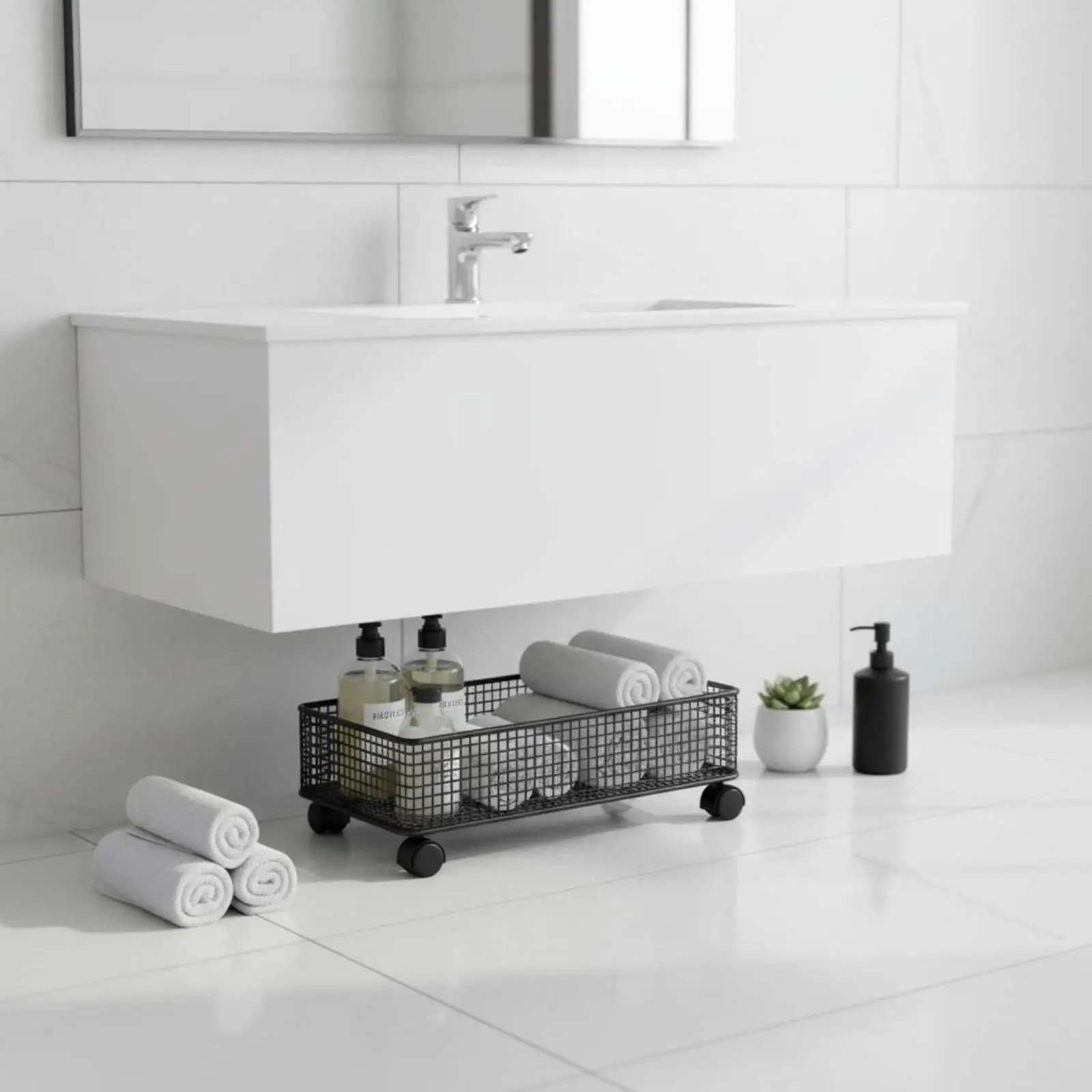 2 Pieces Cabinet Rolling Organizer Effortlessly Mobile Organizer to Move Rolling Organizer Bin Wheels Rolling Wire Basket for