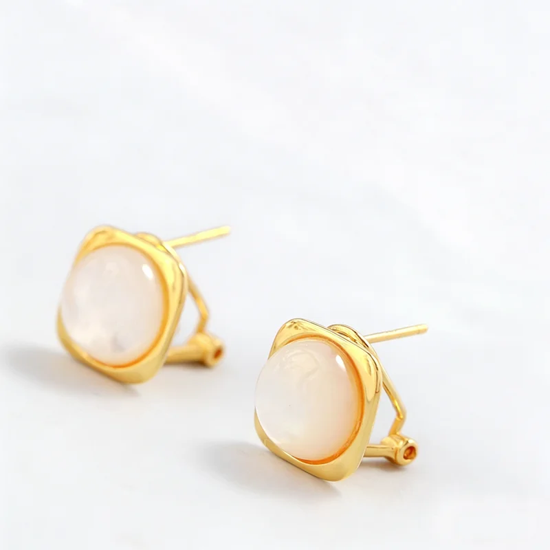 

Minimalist Square 925 Sterling Silver Earring Inlaid Natural Pearl Shellfish Fashion 18K Gold Plated Earrings Trendy Jewelry