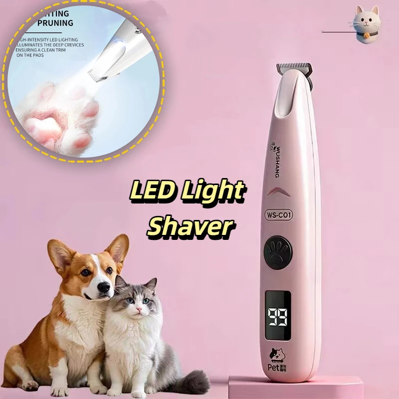 Aparador Elétrico para Cães e Gatos com Luz LED, Impermeável, Baixo Ruído, para Pelos de Patas, Rosto, Orelhas e Pelagem de Animais de Estimação