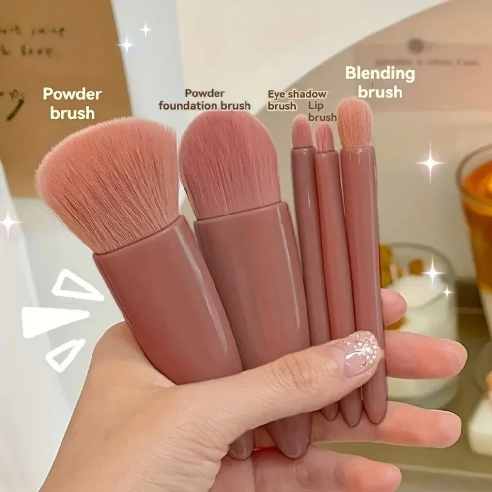 5PCS Cosmetic Brush Set Portable Makeup Brush Travel with Mirror Box Makeup Brush Loose Powder Brush Blush Brush Eyeshadow Brush gallery 4