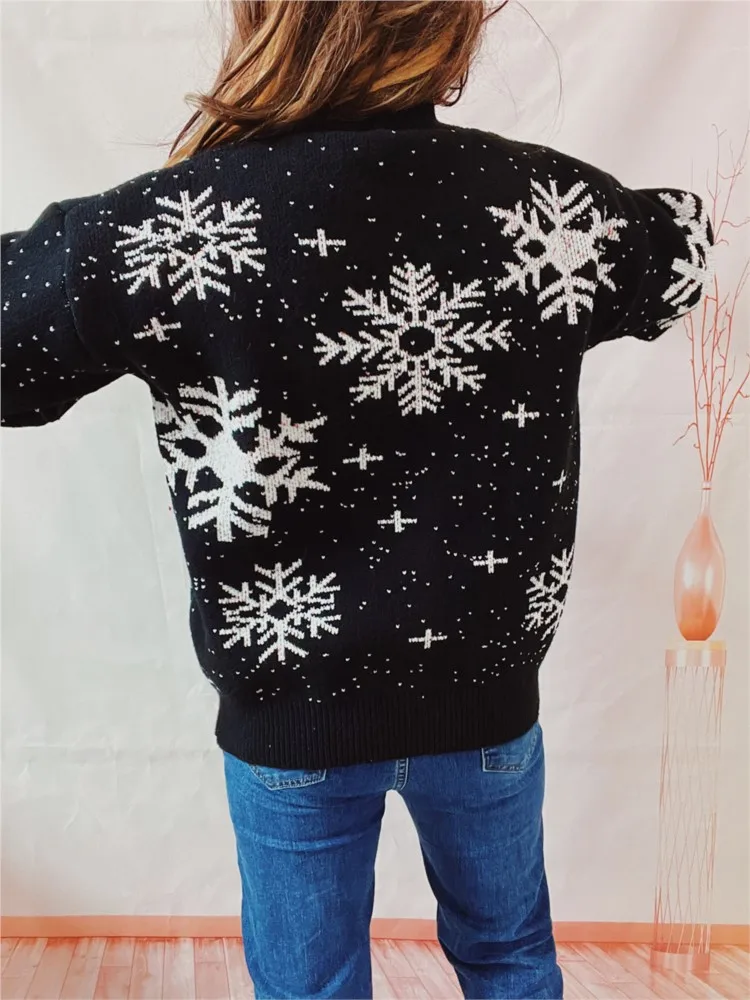 Autunno e inverno nuovo fiocco di neve di Natale girocollo a maniche lunghe pullover lavorato a maglia maglione da pendolarismo elegante e versatile da donna