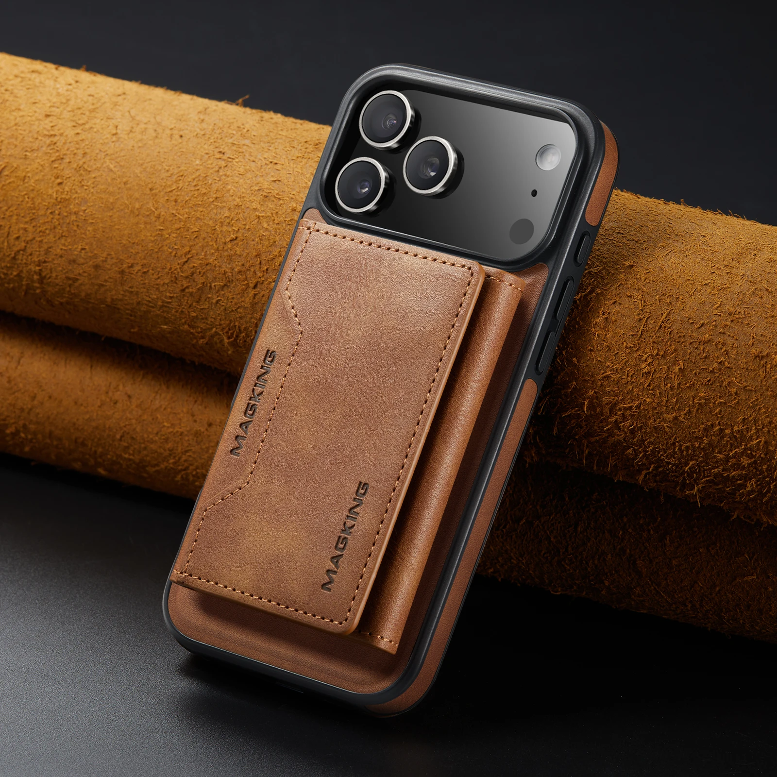 

MAGKING-K2 Luxury Magnetic 2-in-1 Phone Cases For iPhone 13 14 15 Plus 16 17 Pro Max Case ,Flip Wallet Leather Card Slots Cover