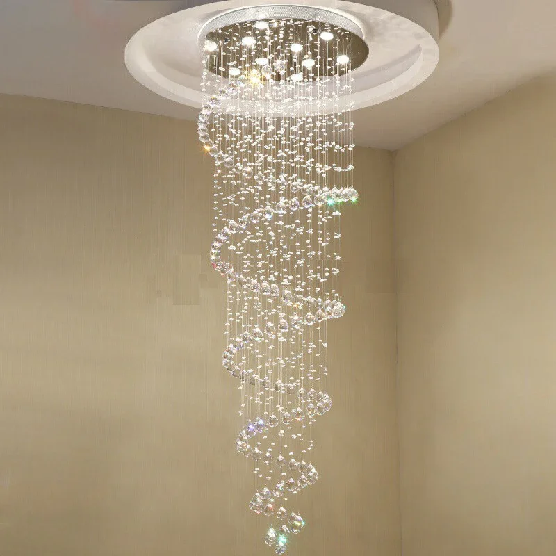 

Modern K9 Large LED Spiral Living Room Crystal Chandeliers Lighting Fixture for Staircase Stair Lamp Showcase Bedroom Hotel Hall