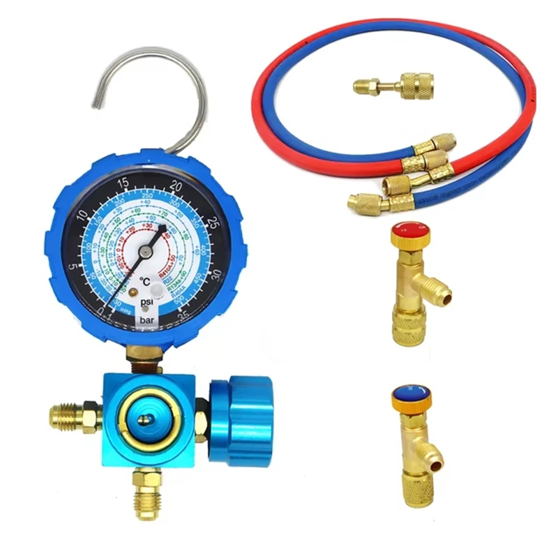 AU05 -Air Condition Manifold Gauge For R22/R410A/R134A/R404A High & Low Pressure A/C Refrigeration Tool With Sight Glass