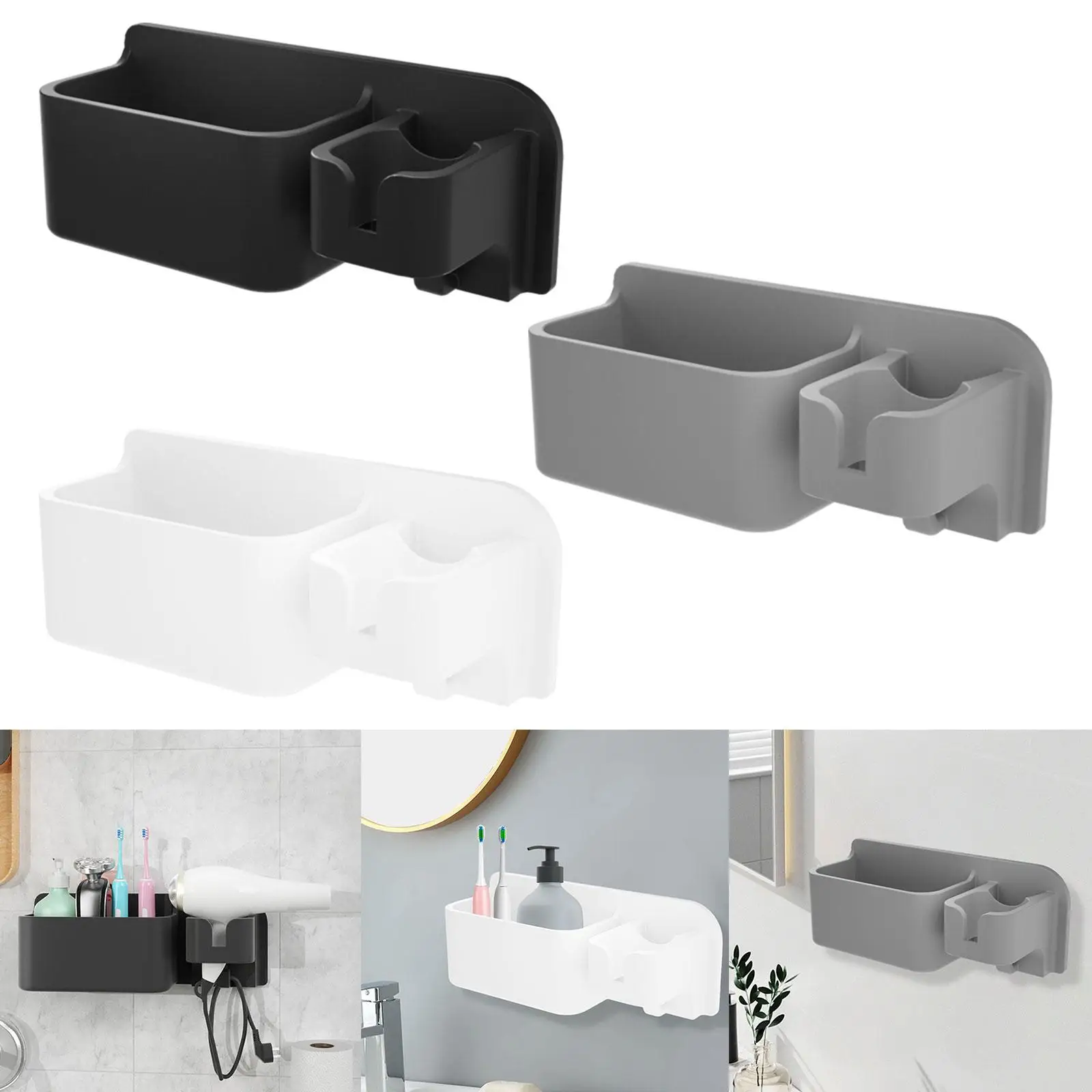 Hair Dryer Cradle Universal Bathroom Accessories 2 in 1 with Hanging Hook Wall Mount Versatile Hair Brush Storage Box for Home