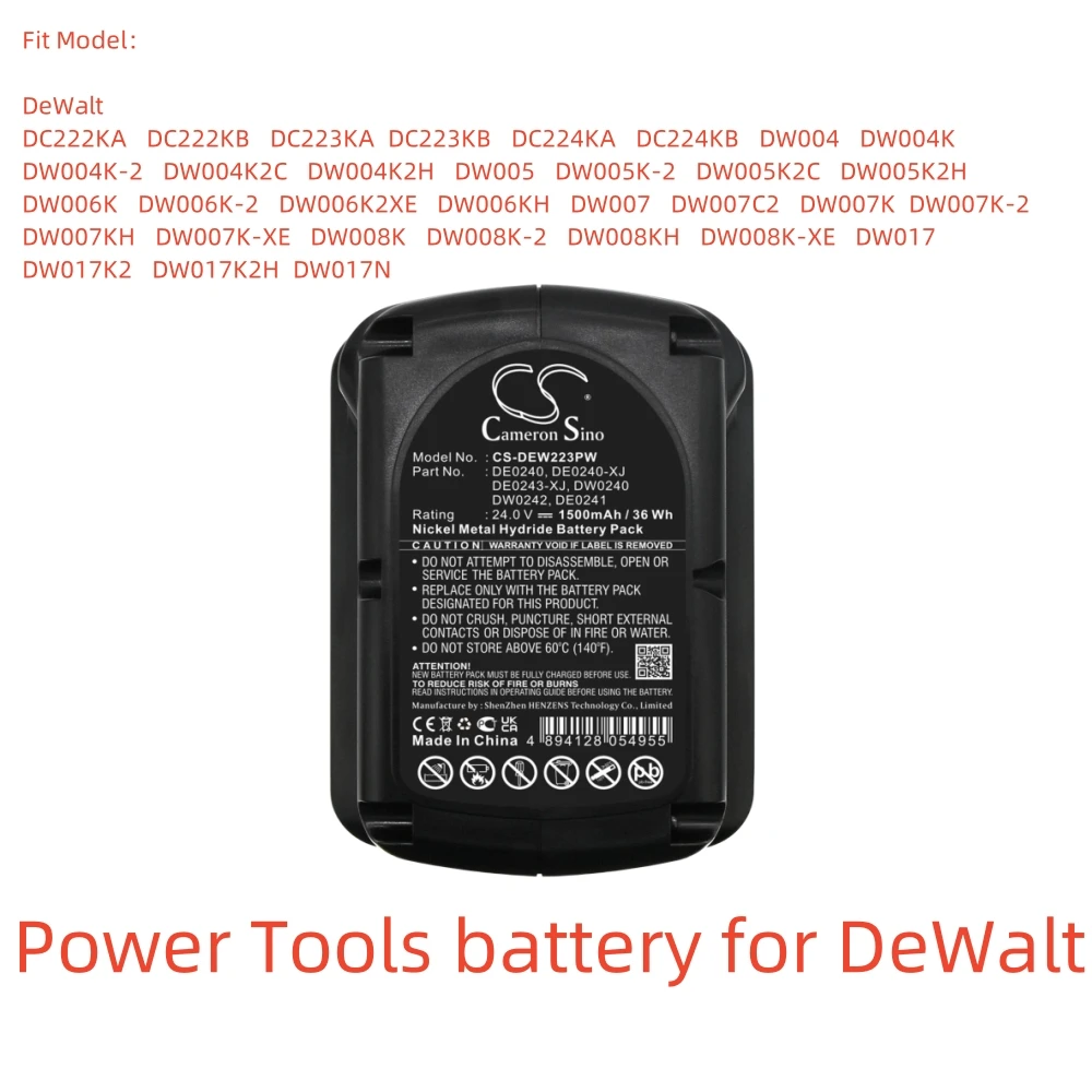 

Ni-MH Power Tools battery for DeWalt,24.0v,1500mAh,DC222KA DC223KB DW004K2C DW006K2XE DW017K2H