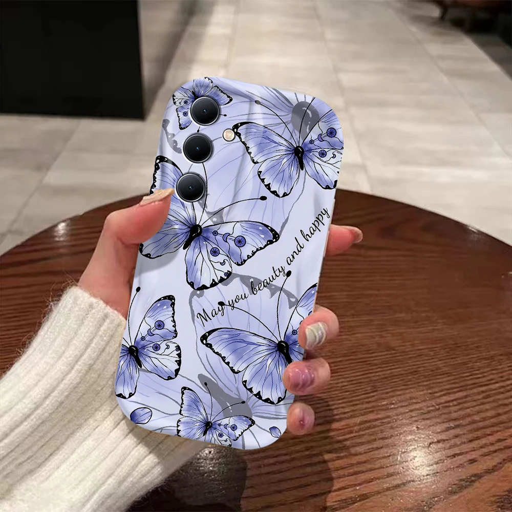 Cute blue retro butterfly 3D Wave Phone Case For Samsung Galaxy S24 S23 S21 S20 FE Plus Ultra 4G 5G Soft Silicone Back Cover image 4
