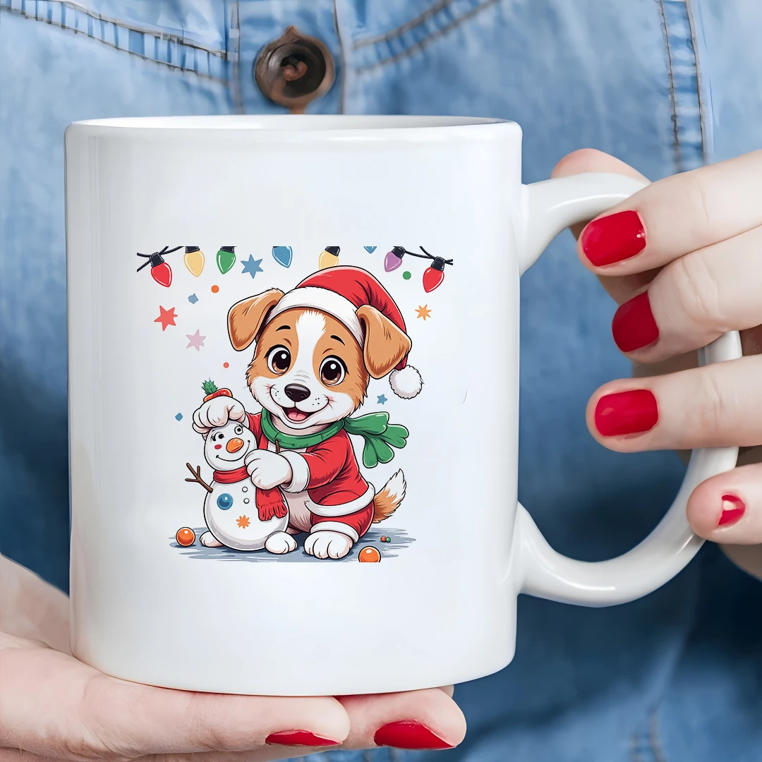 

Holiday Celebration Pup Snowman 11oz Mug Kids Drink Cup Christmas Home Gift Essential for Office