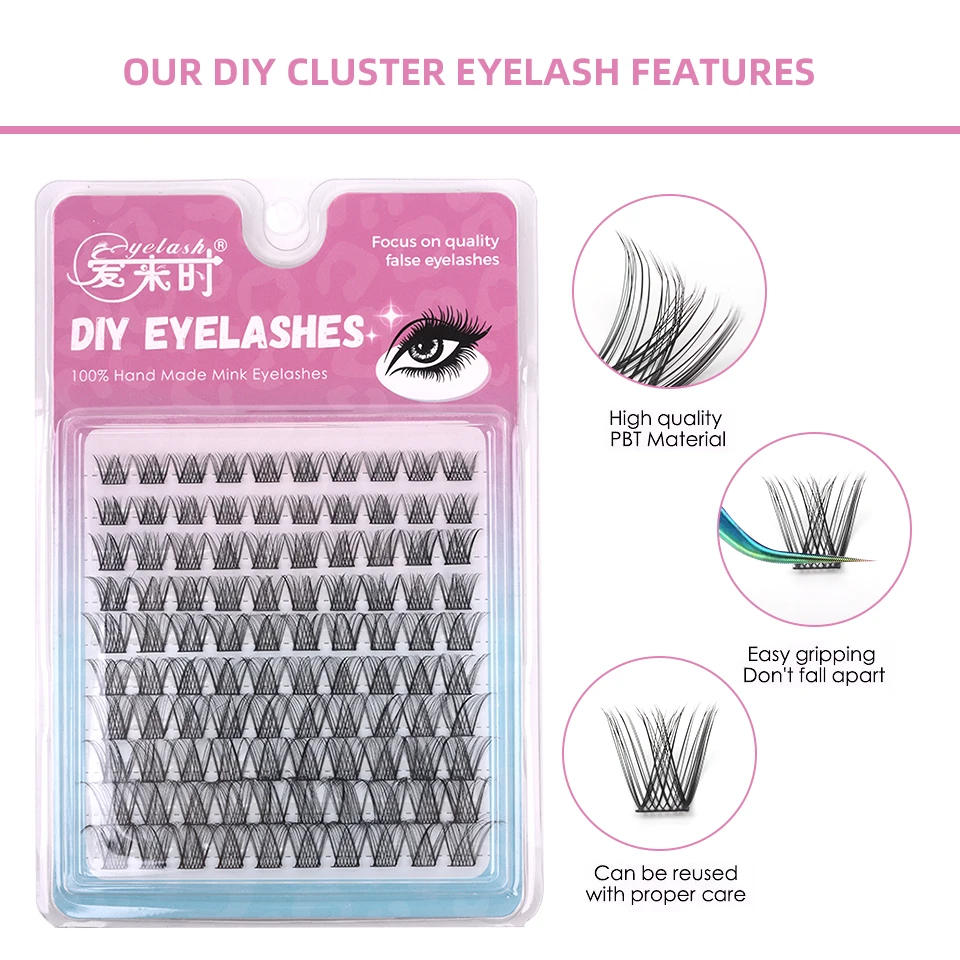 DIY Lash Extensions Cluster Segment Eyelash False Individual Lashes Mega Volume Wispy Fluffy Lash Extension Faux Mink Lash