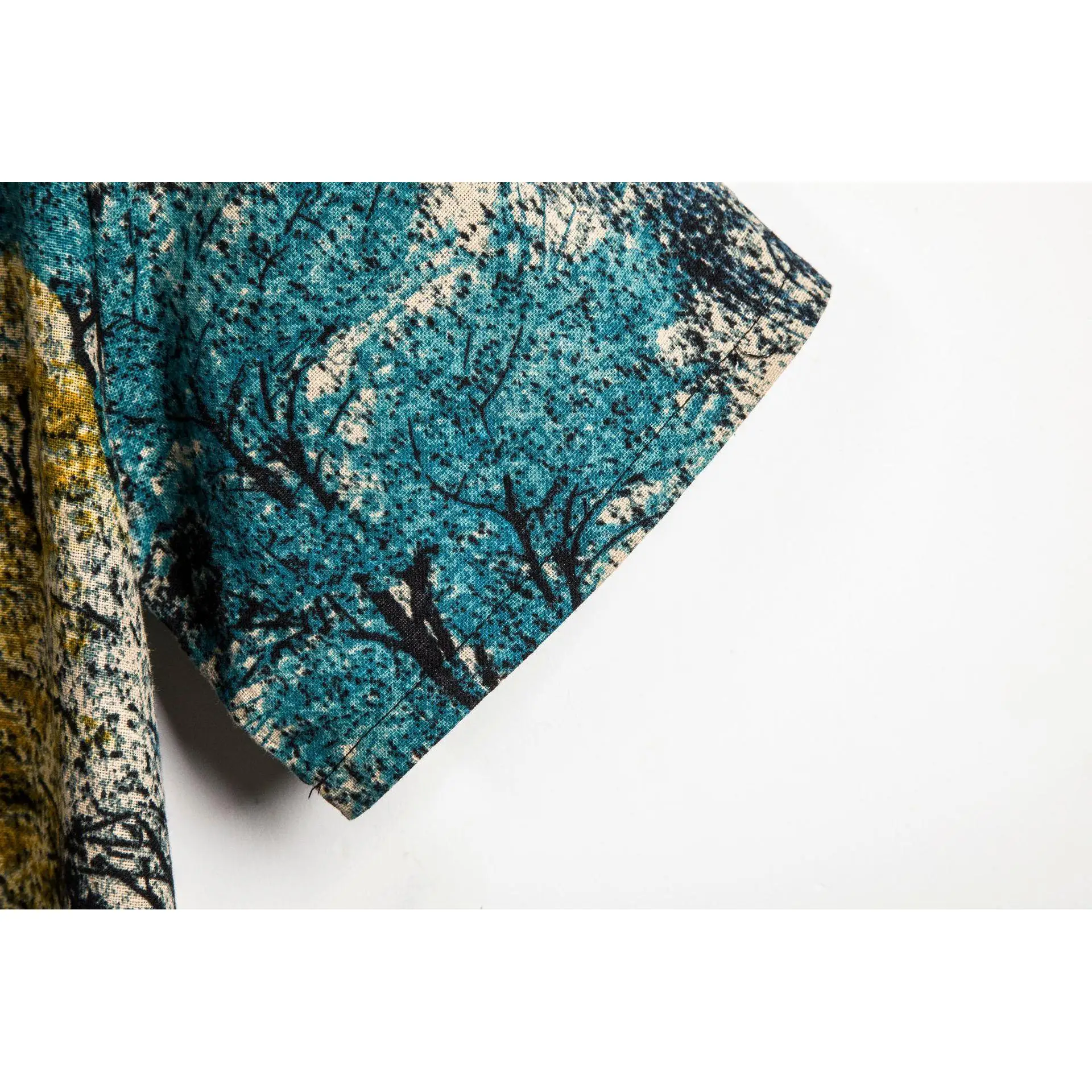 الأزهار طباعة الرجال ort Sve irt Busin Sle الوقوف طوق بولي Leather الجلود الكتان مزيج لباس غير رسمي لمنتصف العمر و ly