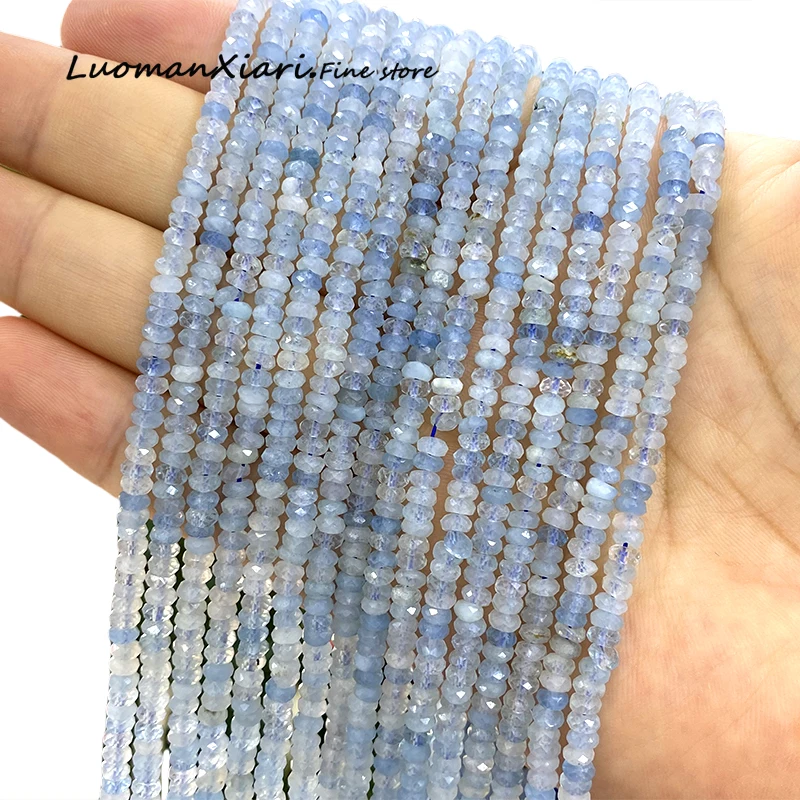 2x5mm Faceted Rondelle Natural Stone AA  Blue Aquamarine Loose Spacer Beads for Jewelry Making DIY Bracelet Accessories 15''