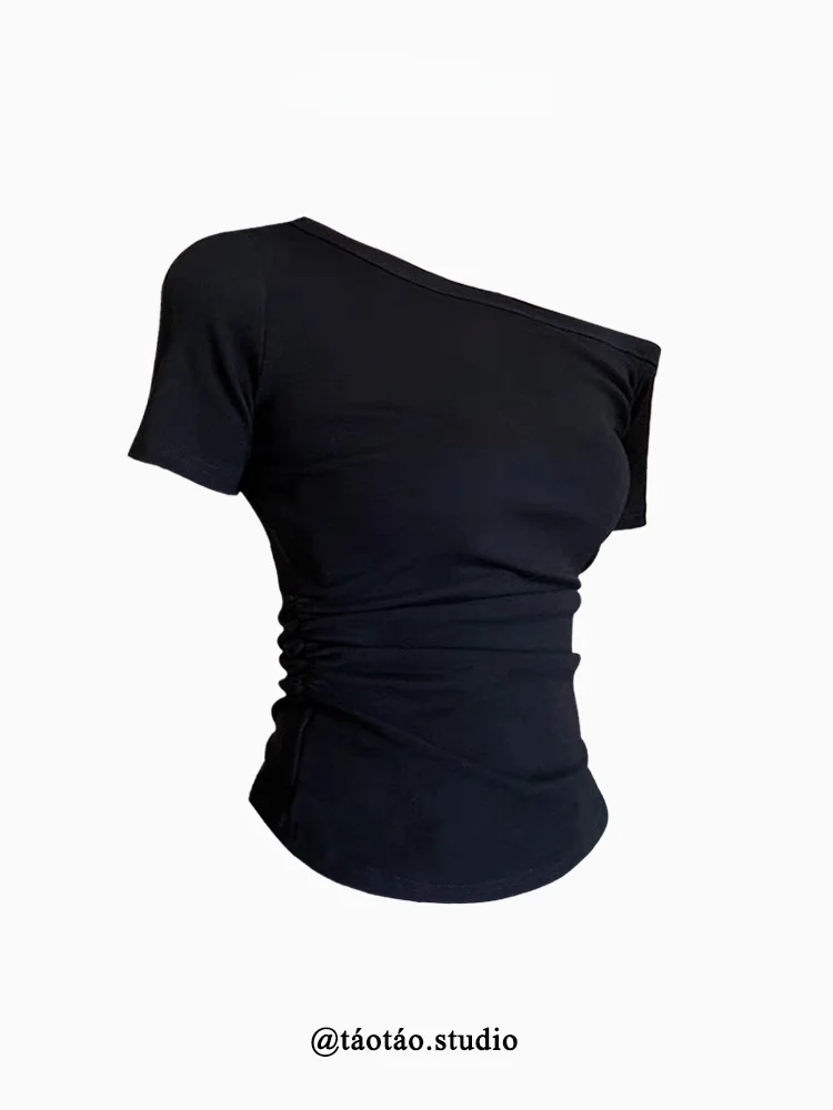 

Pure Desirable Sexy oulder Bared ort Sve T irt Women Summer New Waist Slimming Regular Cotton Polyester Top