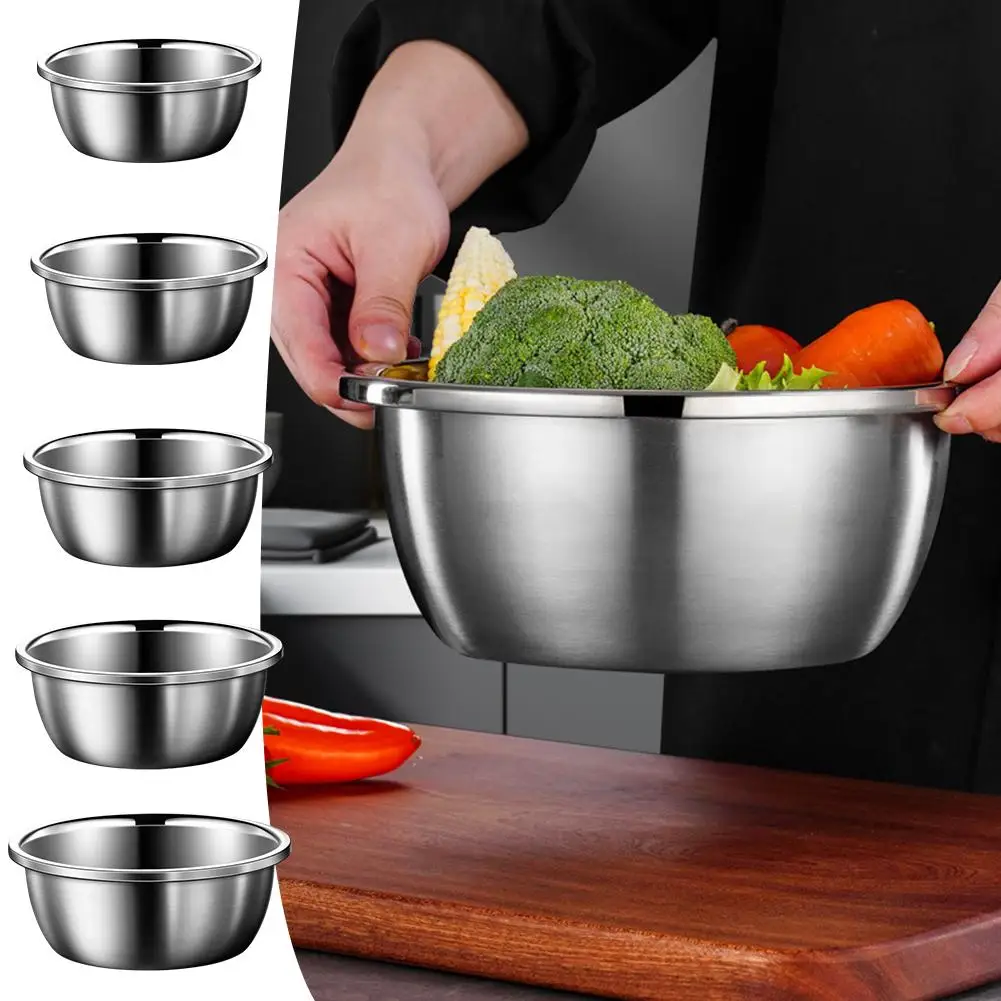 Stainless Steel Bowls Salad Ramen Noodles Bowl Mixing Single Dishes Tableware Bowls Kitchen Golden Utensils Layer Soup Frui X5r4