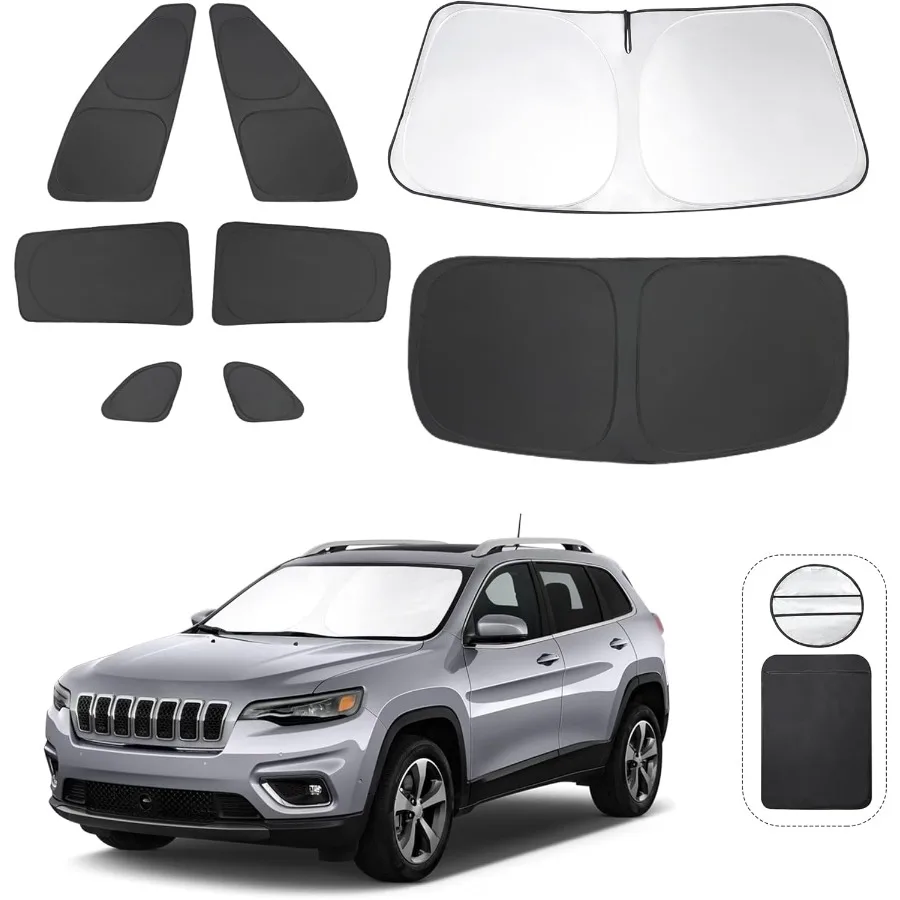 8PCS Windshield Sun Shade Custom Fit for 20142024 Jeep Cherokee Trailhawk Overland Limited Latitude Altitude Accessories Foldab