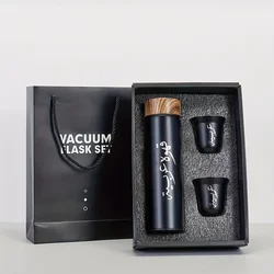 1 set of 304 stainless steel thermos cup set with wood grain cover portable car accompanying cup coffee cup gift set