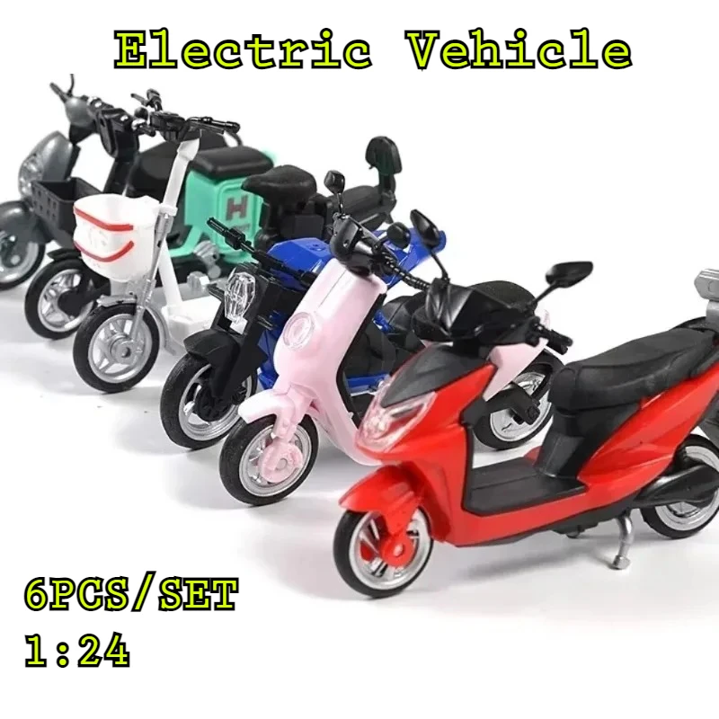 6 unids/set 1/24 bicicleta eléctrica clásica motocicleta plástico montar vehículo modelo DIY adornos decorativos regalo para niños