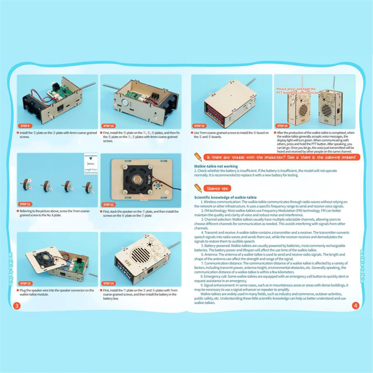 Model Walkie-Talkie nirkabel DIY, 2 buah mainan percobaan anak-anak, Kit alat belajar pendidikan, permainan Puzzle kayu
