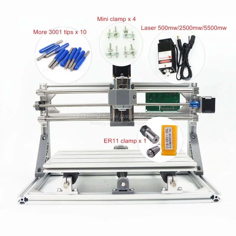 Disassembled mini CNC 3018 PRO engraving machine with  head 500mw/2500mw5500mw diy mini cnc router with GRBL control