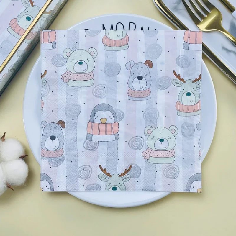 

20pcs/Pac 33cm 2-Ply Cartoon Print Napkins Cute Bear Pattern Square Napkins Paper Placemats Cute Colourful Paper Napkins Cheap