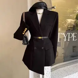 Blazer irregolari corti Casual francesi autunno/inverno da donna giacca con colletto alla cintura monopetto allentato stile Hepburn nero