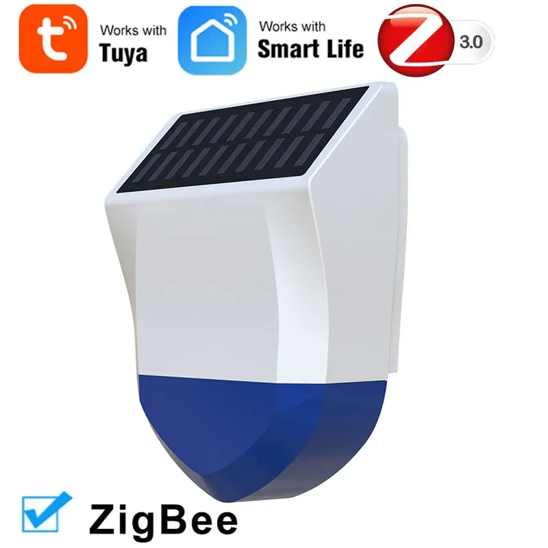 Tuya Zigbee إنذار ضوئي للصوت ، مستشعر صفارة الإنذار ، بطارية تعمل بالطاقة الشمسية ، في الهواء الطلق ، المنزل