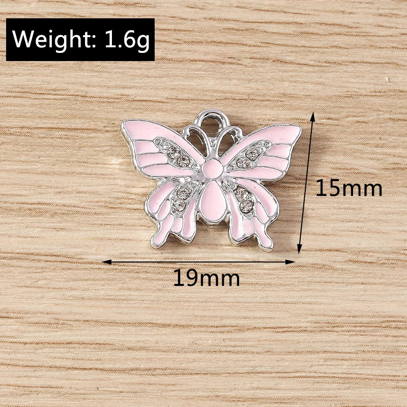 10pcs 19x15mm Cute Crystal Enamel Flying Butterfly Charms Pendants for Jewelry Making Drop Earrings Necklace DIY Crafts Supplies