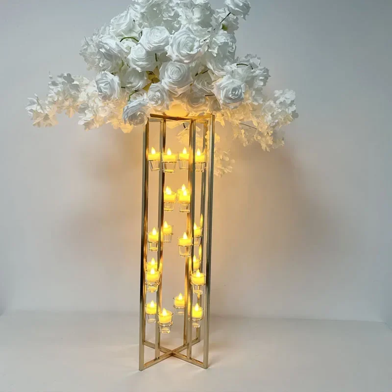 

4pcs/6pcs)New Design 8 Head Tube Stage Party Wedding Decoration Road Guide Golden Metal Floor Lamp