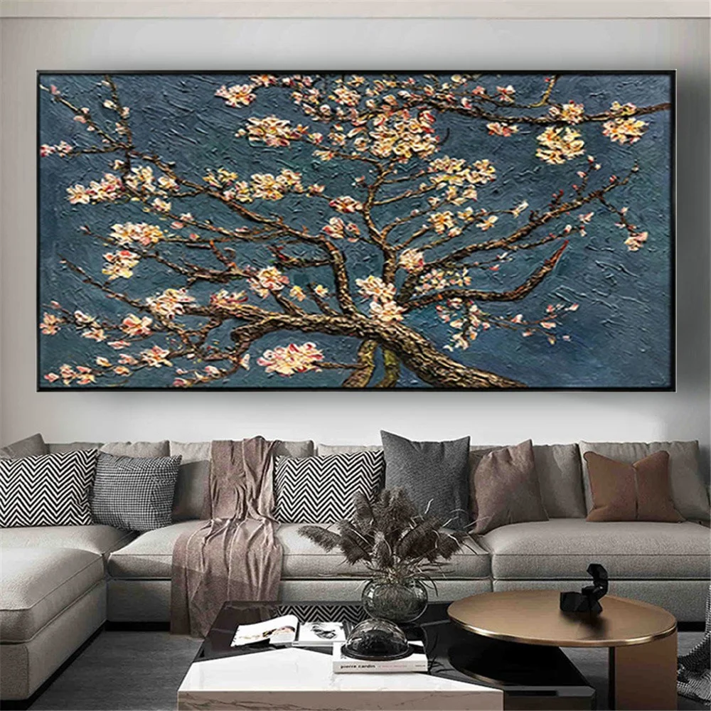 

Quality Handmade Copy Van Gogh Almond Blossom Canvas Art Paintings Home Wall Decor Impressionist Flowers Canvas For Living Room