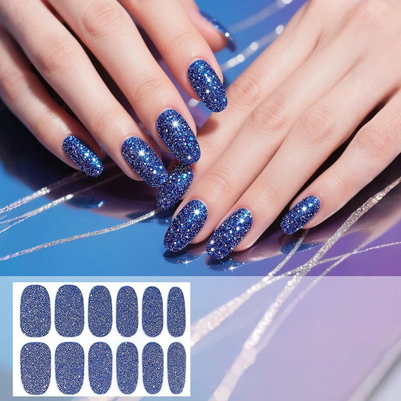 Selbstklebende, wasserfeste Glitzer-Nagelkunst-Aufkleber im Farbverlauf-Stil, Set mit Maniküre-Dekor-Zubehör