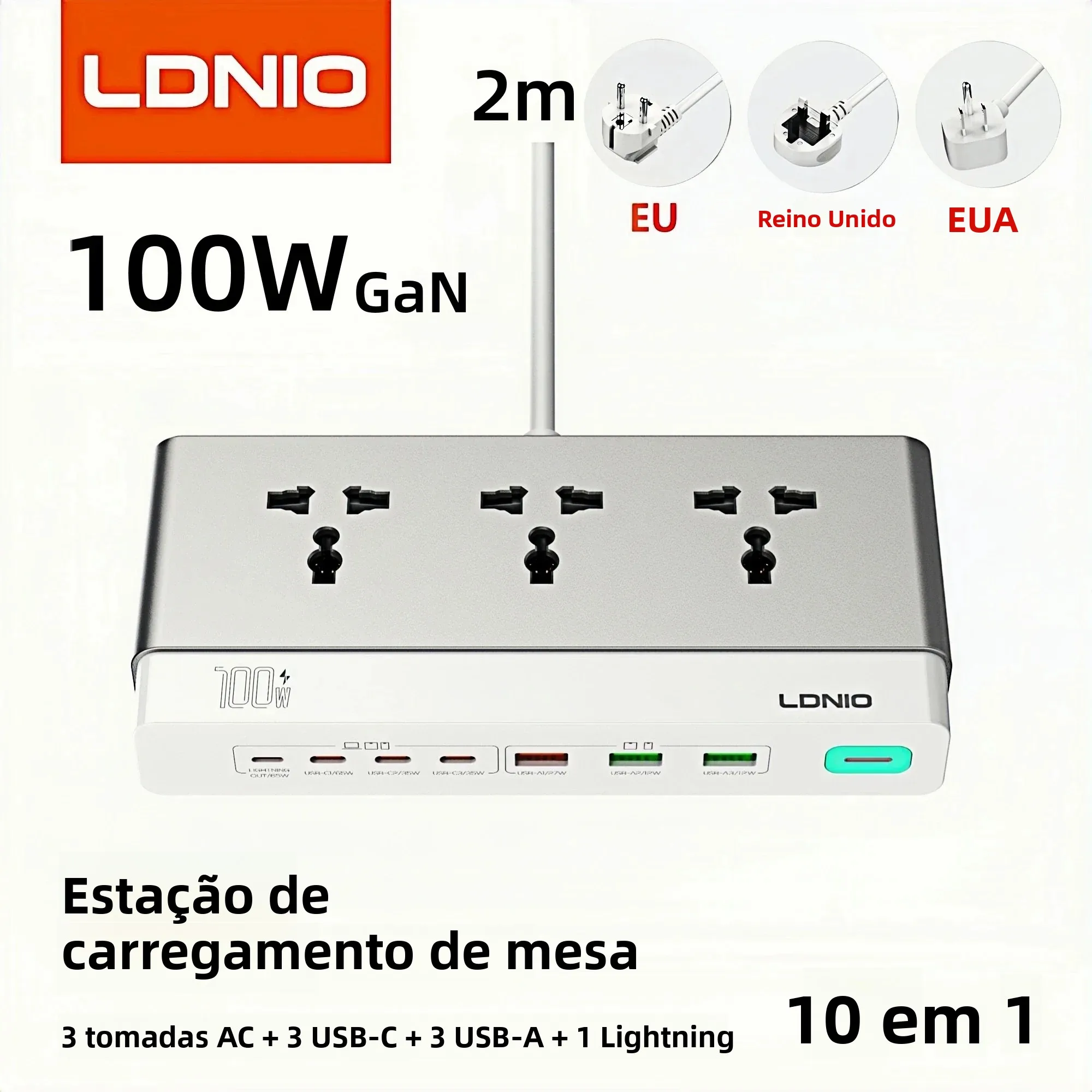 ldnio-10-in-1-gan-デスクトップ充電ステーション-100w-65w-pd-急速充電器。家庭やオフィスで複数のデバイスを同時に充電できる、汎用acコンセント付き。