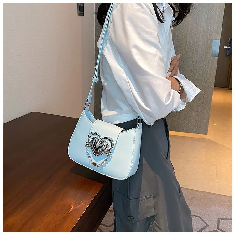 JIAERDI Hot Girls Heart Y2k Handbag Women High Street Chain Leather Blue Messenger Bag Female Harajuku Mini Shoulder Bag New