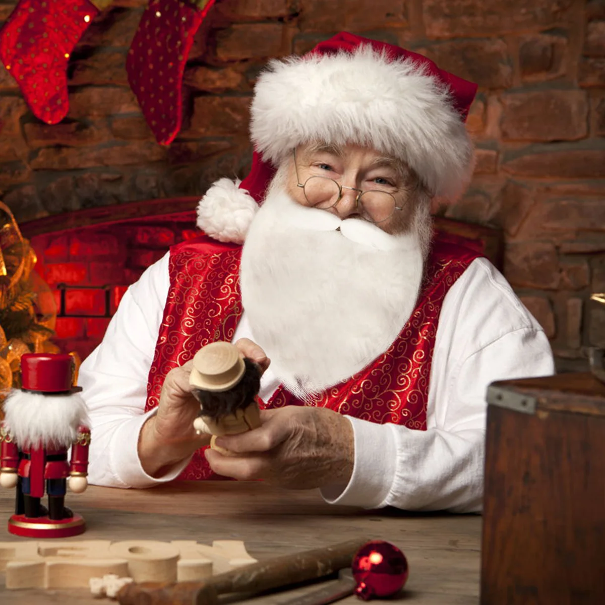 

Рождественская борода Санта-Клауса, белая искусственная борода, полная вьющаяся эластичная удобная вечеринка, реквизит, аксессуары для костюмов