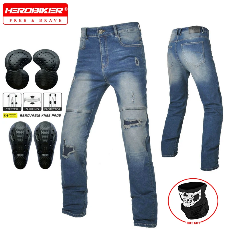 

Мотоциклетные брюки, потертые рваные мотоциклетные джинсы, прямые брюки в стиле ретро с защитой от падения, снаряжение для верховой езды на открытом воздухе