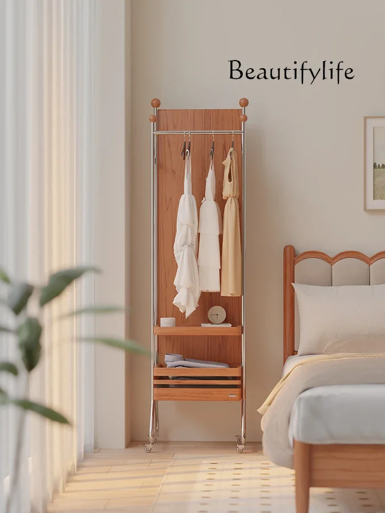 Nordic Style Solid Wood Full-Length Mirror Coat Rack with Mirror