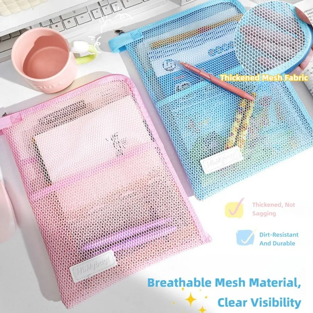 

Portable Mesh A4 File Folder L-shape Large Opening Large Capacity Document Folder Dopamine Color File Bag Gift