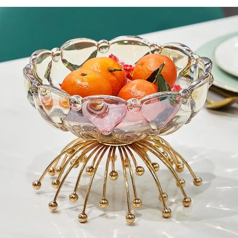 Nordic Golden Light Luxury Fruit Plate Living Room Coffee Table Transparent Glass Candy Bowl Snack Tableware