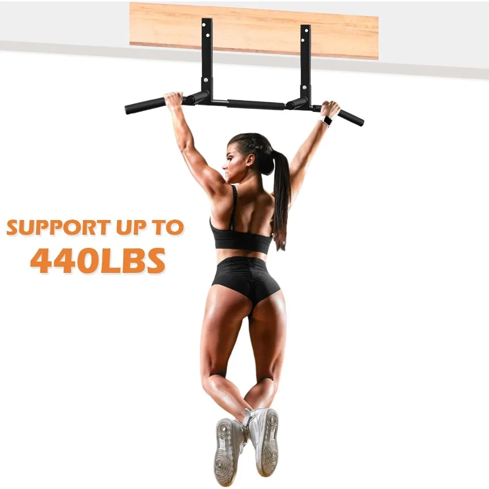 قضيب سحب للتركيب على السقف شديد التحمل لصالة الألعاب الرياضية المنزلية، تدريب كروسفيت مع قبضة إسفنجية - يدعم 440 رطلًا