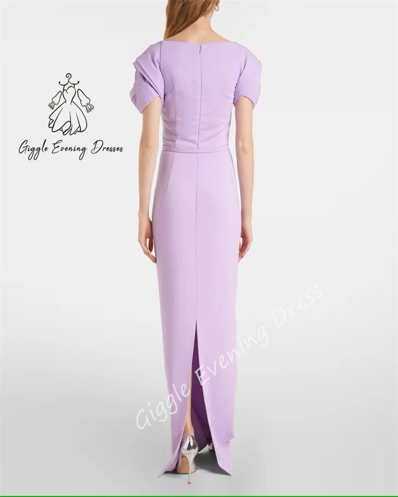 Giggle ที่กําหนดเองคอเรือดอกไม้แขนสั้น Slit ไม่มีรถไฟความยาวชั้นอย่างเป็นทางการ Saudi Evening Gala Dress 2025