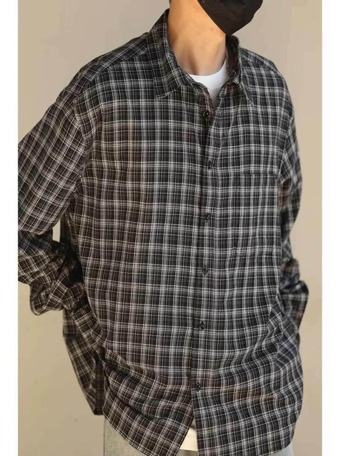 American College Style Plaid Long Sleeve Men's Casual Work Shirt Vintage Trendy Loose Fit Youth Popular Four Seasons Wear