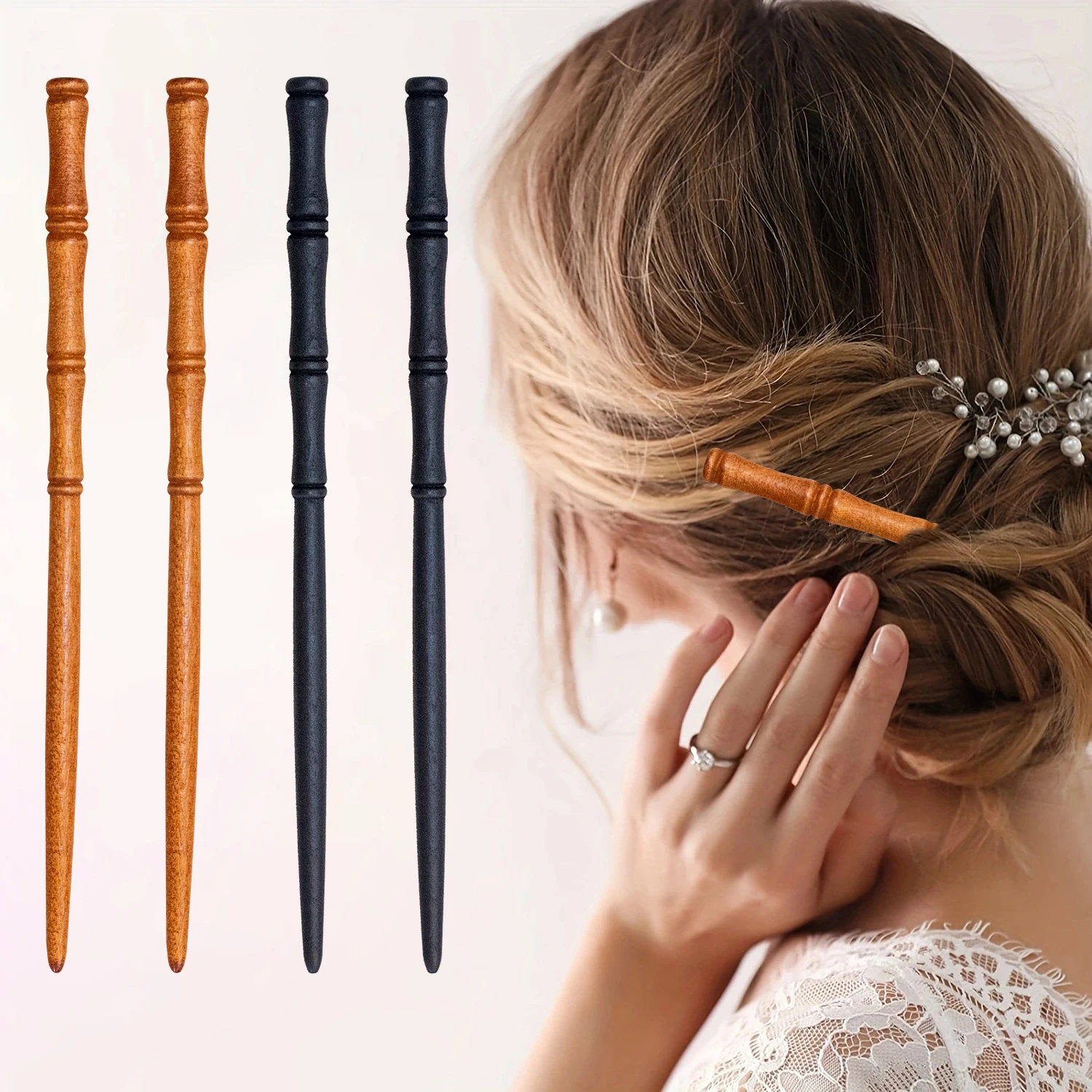 4pcs Stick Hair Clips Pins Women Wood Hair Sticks Natural Chopstick Shaped Hairpin Classic Ethnic Girl Hair Accessories